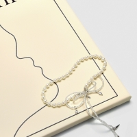 Бусы с жемчугом &laquo;Бантик&raquo; двойной, цвет белый в серебре, 37 см