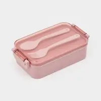 Ланч-бокс, 2 отделения, 2 яруса, с вилкой и ложкой, бутылкой 500мл,20х17х5,5 см,цвет розовый   10949