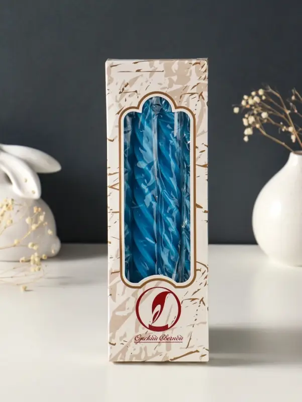 Набор свечей витых, 2,3х 24,5 см, 5 ч, 50 г, 4 штуки, синий