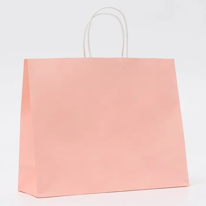 Пакет крафт розовый, круглая ручка, 31.5&times;25&times;11.5 см, 120 г