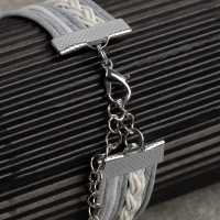 Браслет кожа &laquo;Магия знаков&raquo; совушки, 5 нитей, цвет бело-серый, L=20 см