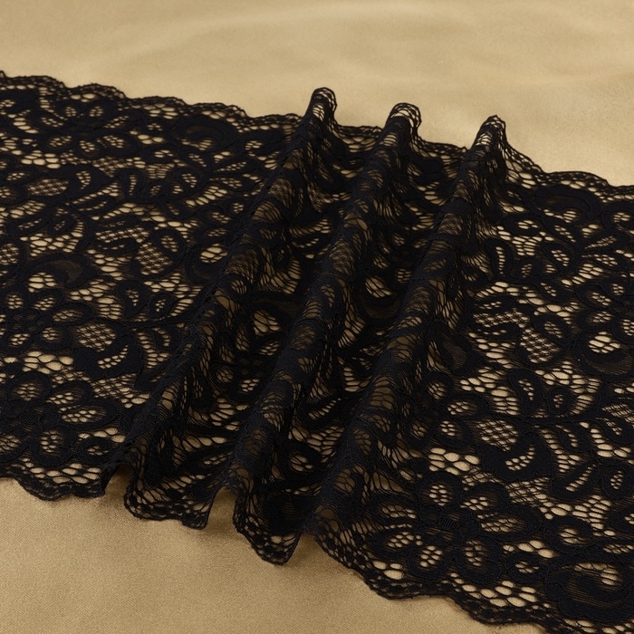 Кружевная эластичная ткань, 220 мм &times; 2,7 &plusmn; 0,5 м, цвет чёрный