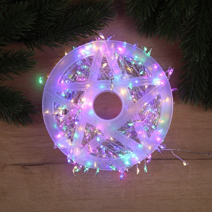 Гирлянда &laquo;Мишура&raquo; 20 м роса, IP44, серебристая нить, 600 LED, 8 режимов, свечение мульти, 18 В