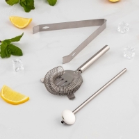 Набор для бара &laquo;Биг Джон&raquo;, 5 предметов: щипцы, стрейнер, ложка, шейкер, джиггер, нержавеющая сталь