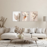 Часы-картина настенные модульные "Сухоцветы", 30 х 40 см, бесшумные, триптих