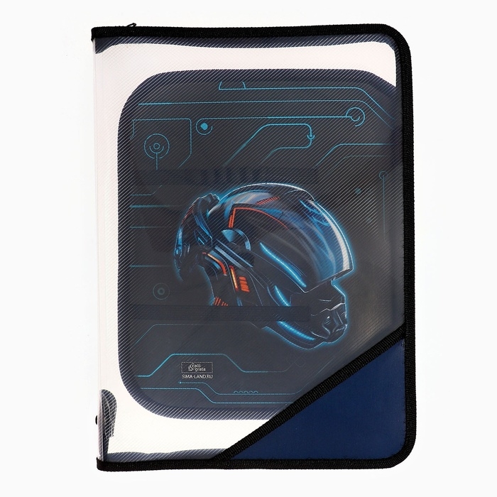 Папка для труда А4, 325 х 230 х 25 мм, молния вокруг, откидная планка, пластиковая, ПТР-1, Calligrata "Мото шлем"