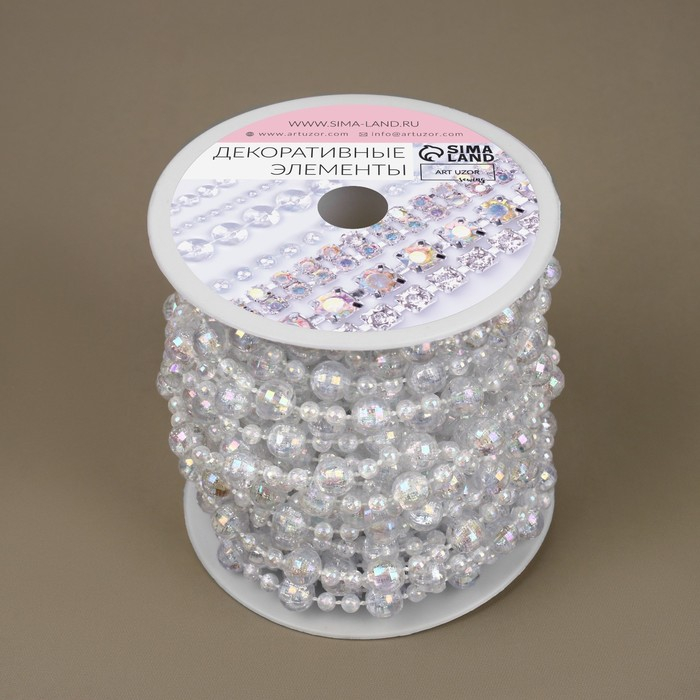 Бусы на нитях, с голографией, 8 мм, 9 &plusmn; 1 м, цвет прозрачный