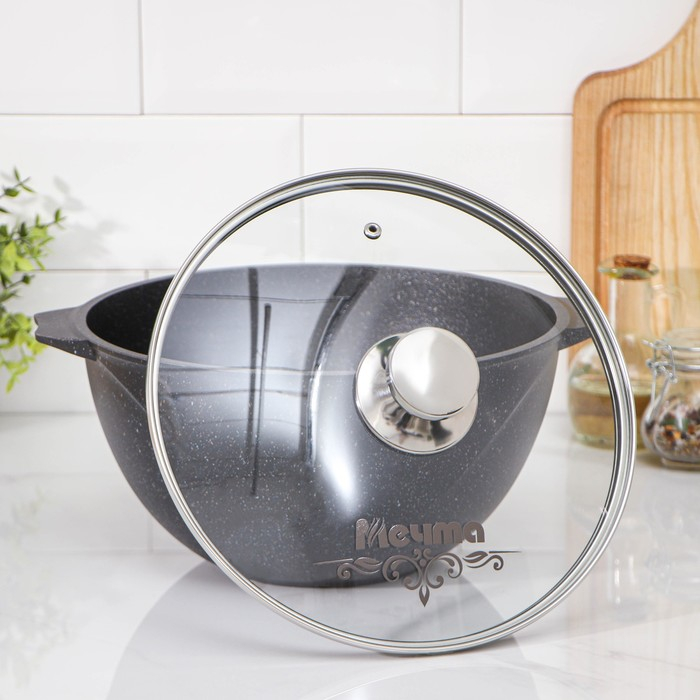 Казан &laquo;Гранит Stаr&raquo;, 5 л, стеклянная крышка, литые ручки, антипригарное покрытие, цвет серый