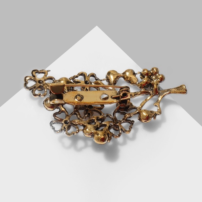 Брошь &laquo;Цветы&raquo; на веточке, цвет изумрудно-радужный в чернёном золоте