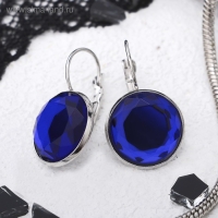 Серьги со стразами &laquo;Яркая классика&raquo; в обрамлении, цвет тёмно-синий в серебре, d=1,6 см