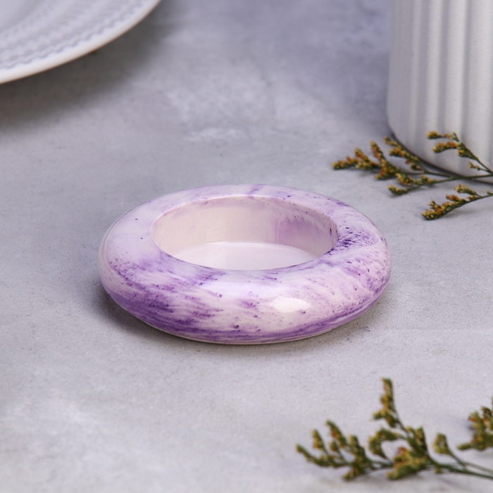 Подсвечник "Полноторие" из гипса малый,9х2,5см,мрамор с фиолетовыми полосками