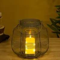 Подсвечник фонарь со стеклянной колбой 19х19х18 см, d 7,5 см, металл, цв. серый