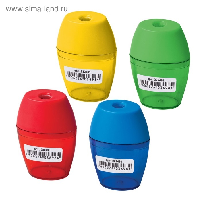 Точилка 1 отверстие с контейнером BRAUBERG Diamond, микс