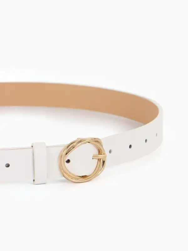 Ремень жен 05-01-01-01, Июнь2510, 2,9*0,3*110 см, без винта, пряж золото, 1 прокол, белый