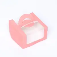Коробка под бенто-торт с окном, розовый, 14&times;14&times;8 см