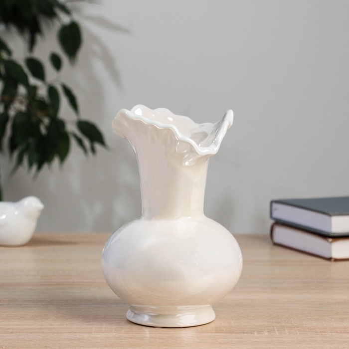 Керамическая ваза для цветов, сухоцветов &laquo;Изекил&raquo;, настольная, d-10 см, h-17 см, белый