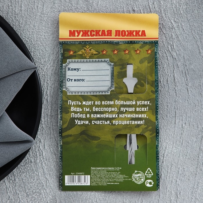 Ложка чайная с гравировкой &laquo;Диванные войска&raquo;, на подарочной открытке, 3 х 14 см.