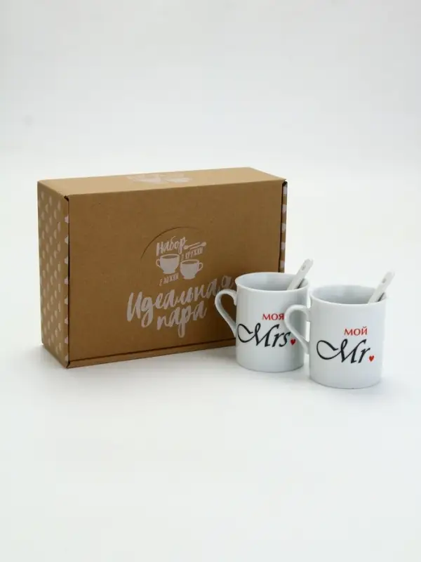 Кружки керамические парные &laquo;Мистер и Миссис&raquo;, 2 шт. по 180 мл., ложка 2 шт.