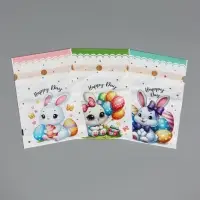 Пакет  полиэтиленовый подарочный "Заяц с цветами", с завязками, 15х23&plusmn;1 см