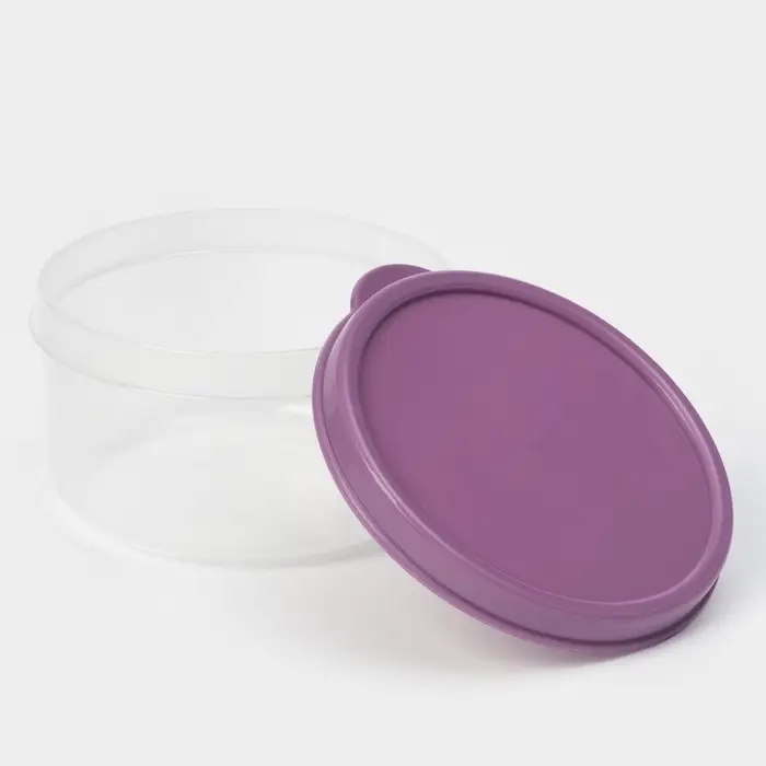 Контейнер круглый Доляна, пищевой, 150 мл, прозрачный, крышка фиолетовая