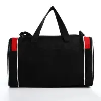 Сумка спортивная на молнии, 3 наружных кармана, длинный ремень, средний размер, цвет чёрный/красный