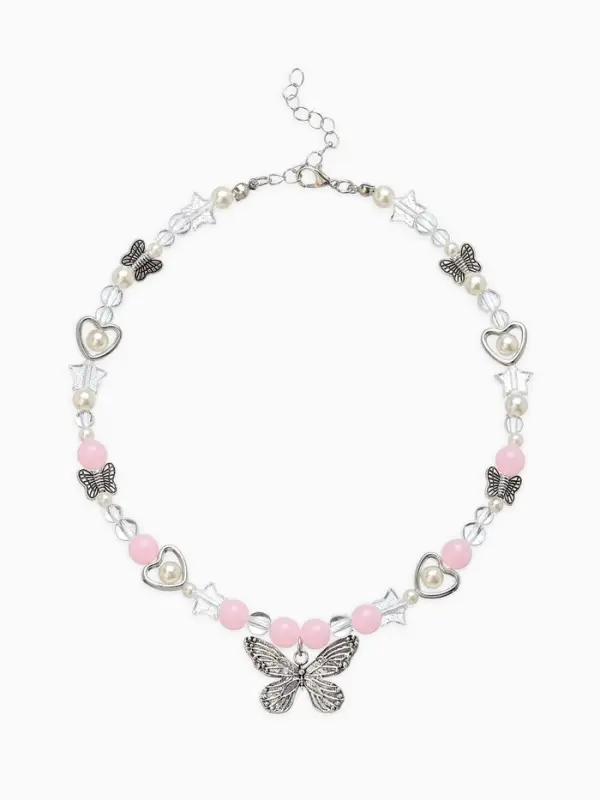 Бусы детские "Выбражулька" стиль, бабочка, цвет бело-розовый в серебре