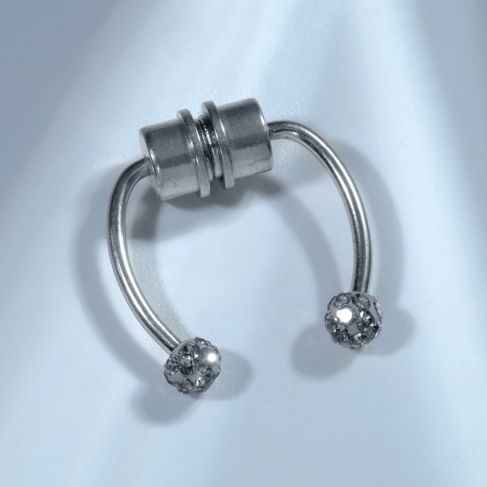 Пирсинг в нос (фейк для септума) со сменными насадками, на магните, L=17 мм, белый в серебре