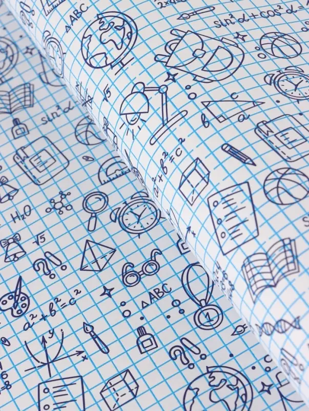 Бумага упаковочная крафт &laquo;Школьная пора&raquo;, голубой/синий на белом фоне 0.7&times;10&plusmn;5% м