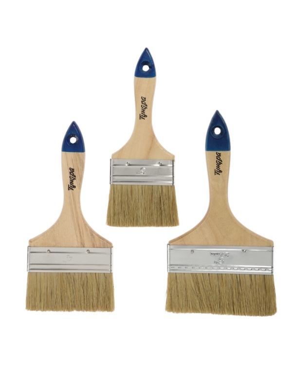 Набор кистей ТУНДРА, натуральная щетина, деревянная рукоятка, 3-4-5" (75, 100, 125 мм),3 шт.