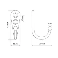 Крючок мебельный ТУНДРА TKO023, однорожковый, цвет бронза