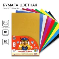 Бумага цветная самоклеящаяся, с блёстками, А4, 10 листов, 10 цветов, мелованная, односторонняя, в пакете, 80 г/м&sup2;, Щенячий патруль