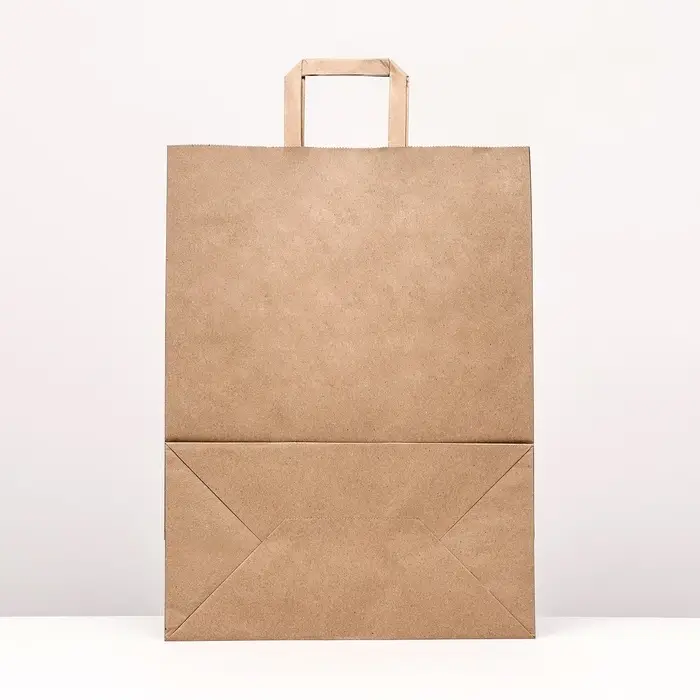 Пакет бумажный, плоская ручка крафт 32&times;17&times;43 см, 90 г/м&sup2;