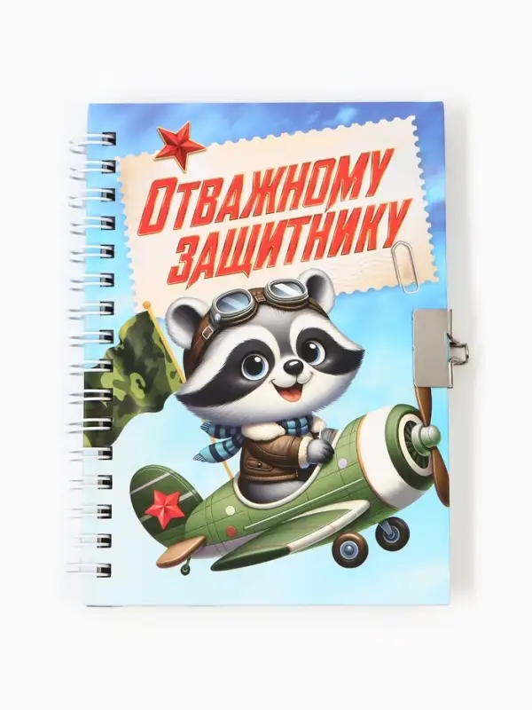 Блокнот на замочке А6, 50 листов в твердой обложке &laquo;Отважному защитнику&raquo;