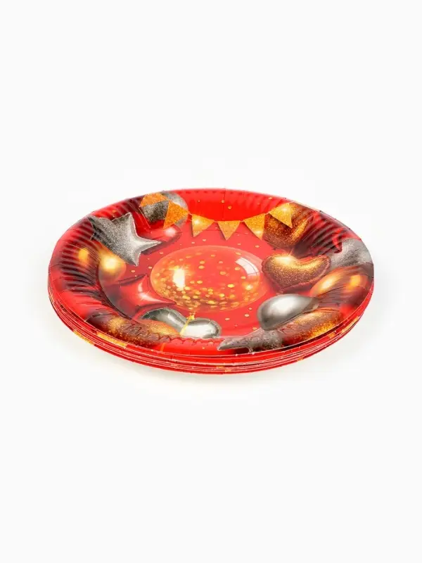 Тарелка одноразовая бумажная &laquo;Воздушные шары фольга&raquo;, красная 18 см