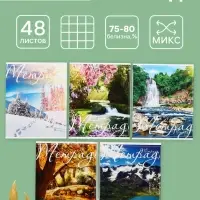 Тетрадь 48 листов в клетку Calligrata &laquo;Пейзаж&raquo;, обложка мелованный картон, блок №2, белизна 75% (серые листы), МИКС