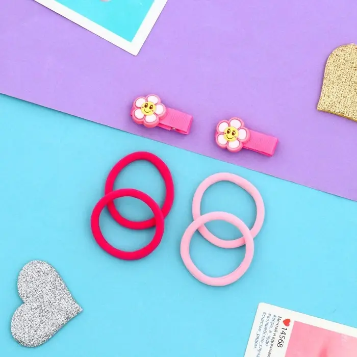 Набор для волос "Крохотуля" (4 резинки, 2 зажима 3,5 см) ромашка, розовый