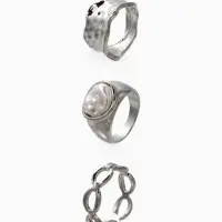 Набор колец 3 шт "Новый стиль" жемчуг,цепь, размер МИКС, цвет белый в серебре