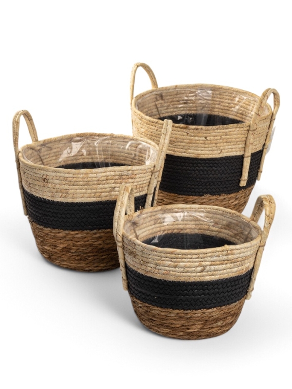 Набор кашпо "Инга" синяя полоса, 20,5х25/25,5х28/27х33см