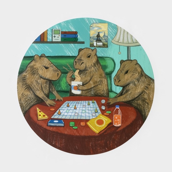 Салфетка кухонная круглая &laquo;Капибары. Настольные игры&raquo;, 2 шт, настольное покрытие, d=36 см