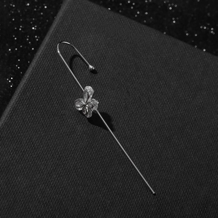 Серьга &laquo;Кафф&raquo; булавка, бабочка, цвет белый в серебре