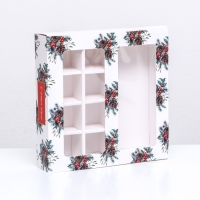 Новый год. Коробка под 8 конфет и шоколадки, 17,7х17,7х3,8 см, кондитерская упаковка