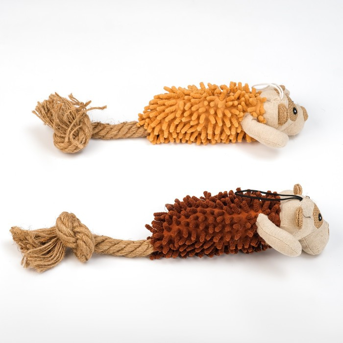 Игрушка мягкая для собак Игрушка мягкая для собак "Пёс" с пищалкой и канатом, 39 х 11 см, коричневая