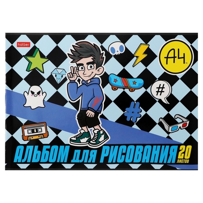 Альбом для рисования А4, 20 листов "Влад А4", обложка мелованный картон, блок 100 г/м2, МИКС 5 видов