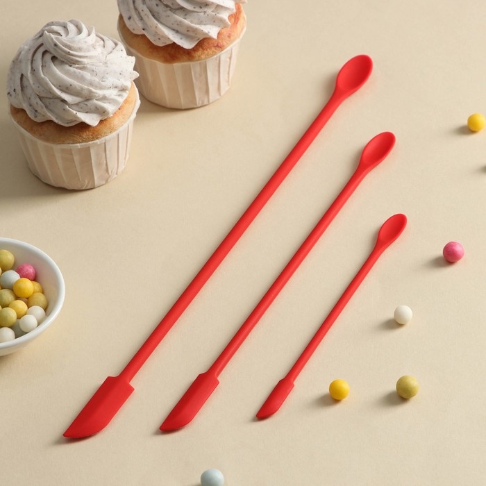 Набор лопаток &laquo;Петит&raquo;, 30&times;3&times;0,5 см, 3 шт, цвет красный