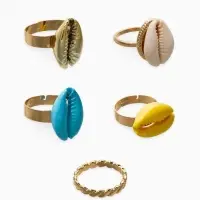 Набор колец 5 шт "Новый стиль" ракушки, размер МИКС, цветные в золоте