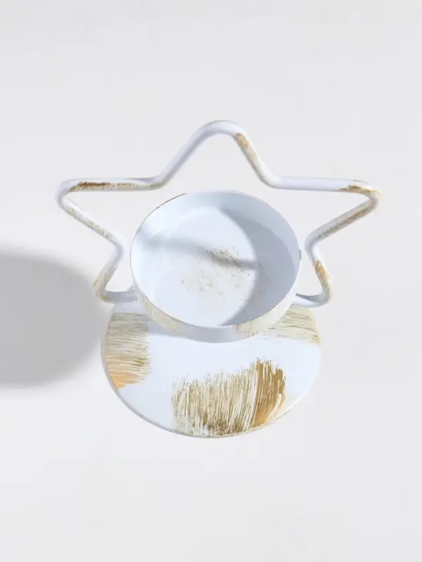 Подсвечник металл на 1 свечу "Звезда" белый с патиной d=5 см 9,4х7х11,7 см