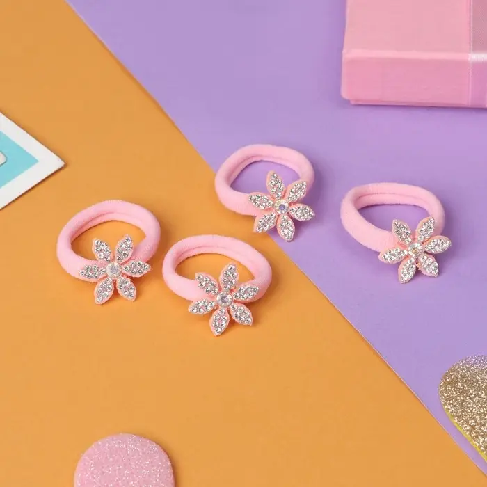 Резинка для волос "Розовый перелив" (набор 4 шт) цветочки, розовый