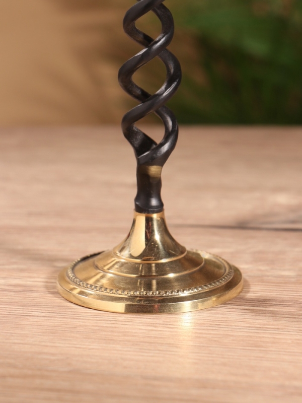 Подсвечник на 1 свечу "Спираль" латунь, черный с золотом 7х19 см