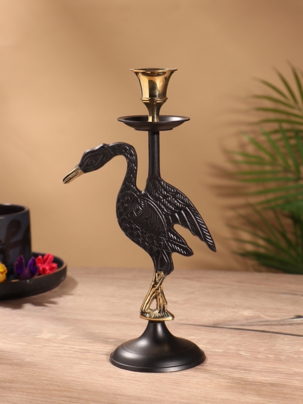 Подсвечник на 1 свечу "Дикая природа" латунь, черный с золотом  12х7,5х23,5 см