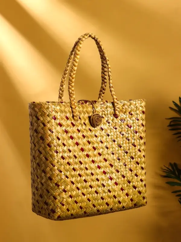 Сумка плетёная из пандана и водного гиацинта 38х14х40 см